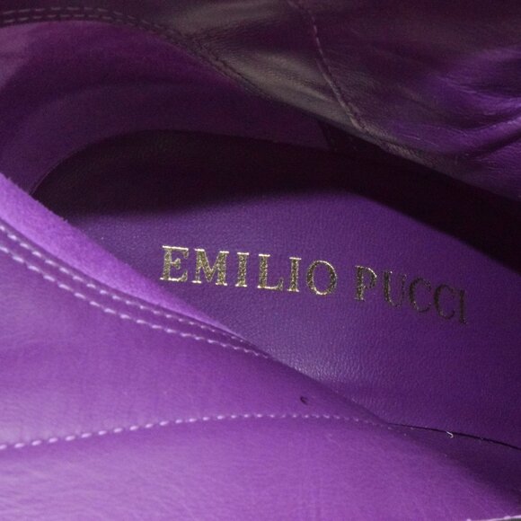 EUC Emilio Pucci 36 6M Black Leather Bootie Ankle Boots Heels Gold Turnlock Logo - Picture 7 of 16